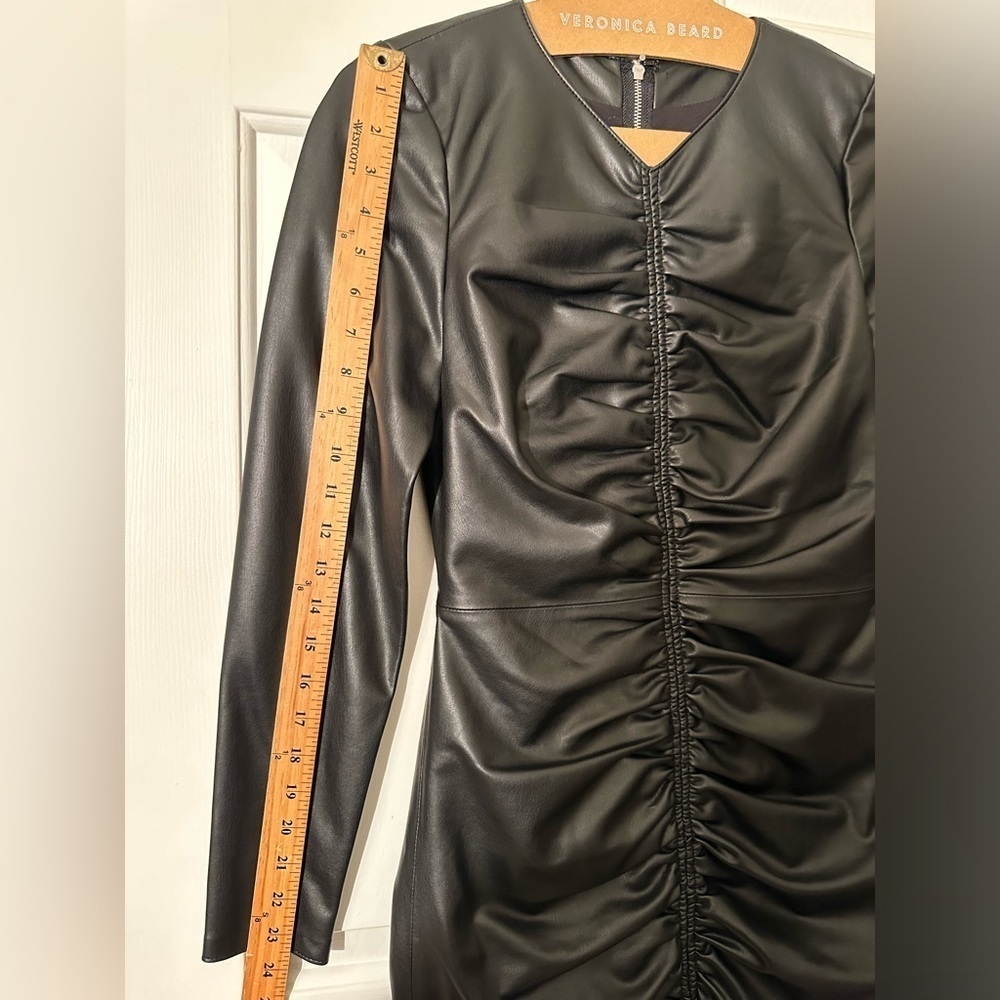 VERONICA BEARD Grunge Moto Indie Sleaze Faux Leather Ruched Mini Dress Black NEW - Picture 16 of 16